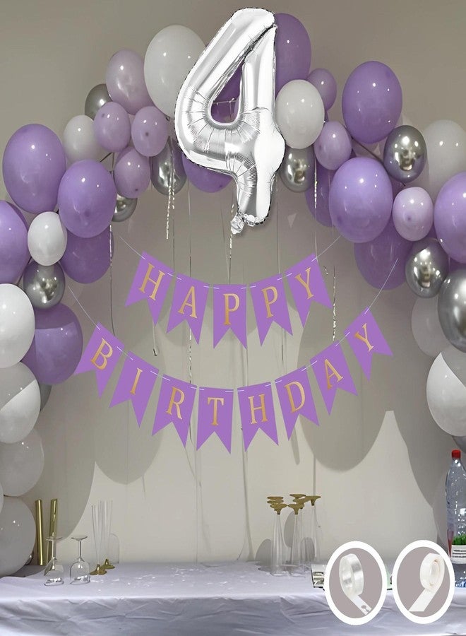 Flyloons مجموعة زينة عيد الميلاد الرابع من فلاي لونز، بتصميم أرجواني وأبيض، مناسبة للأولاد والبنات والأطفال | 30 بالونًا باللون الأرجواني والأبيض والفضي | لافتة عيد ميلاد سعيد باللون الأرجواني | شريط قوس | نقاط لاصقة - Image 1